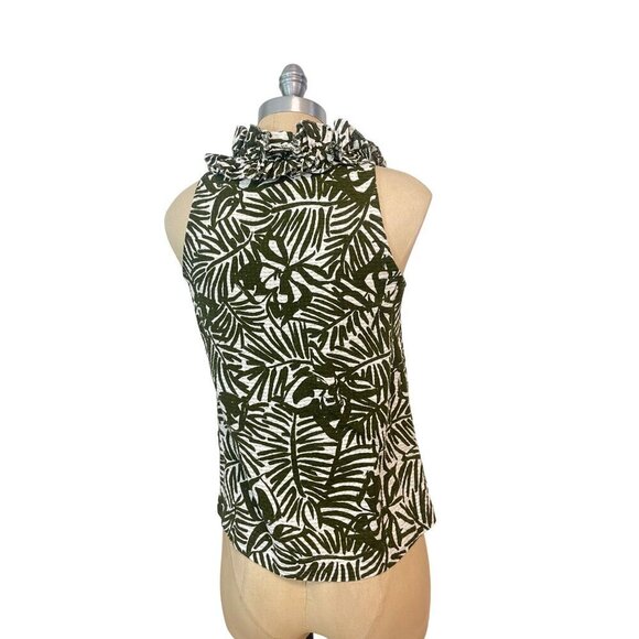 Kate Spade Gray White Tropical Print Ruffle Top Size 4 - Picture 3 of 5